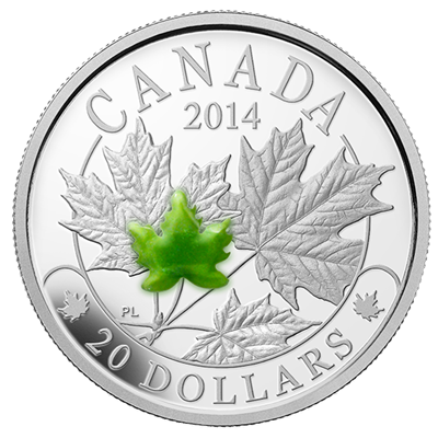 2014 $20 Silver Proof Coin - Majestic Maple Leaves JADE